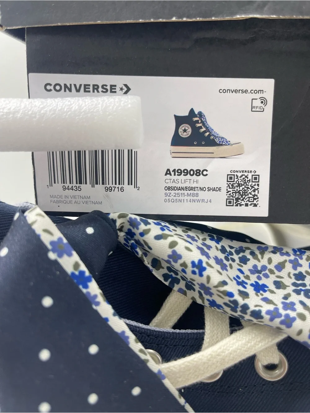 Converse CTAS High Top Platform Sneakers in Navy with Polka-Dot Scarf Laces